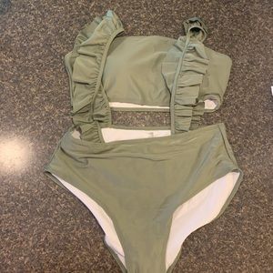 Army green shein two piece swim suit